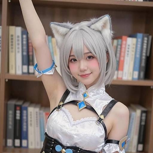 Asian Woman in Cat Ears Cosplay
