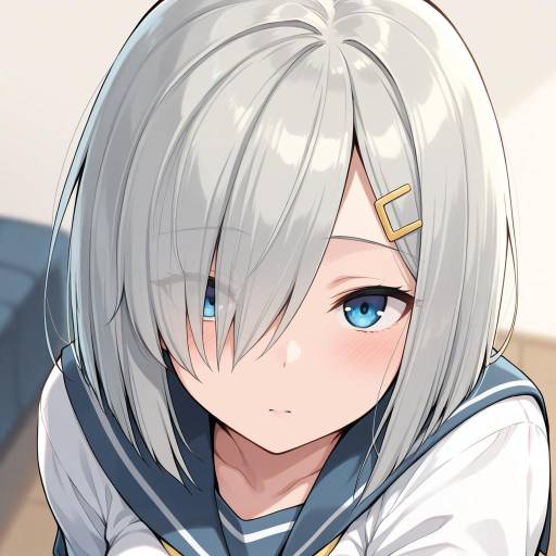 Anime Girl with Grey Hair and Clip