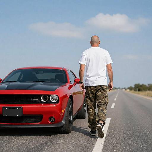 Bald Man Alongside Muscle Car