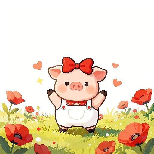 Playful Piglet in Poppy Field