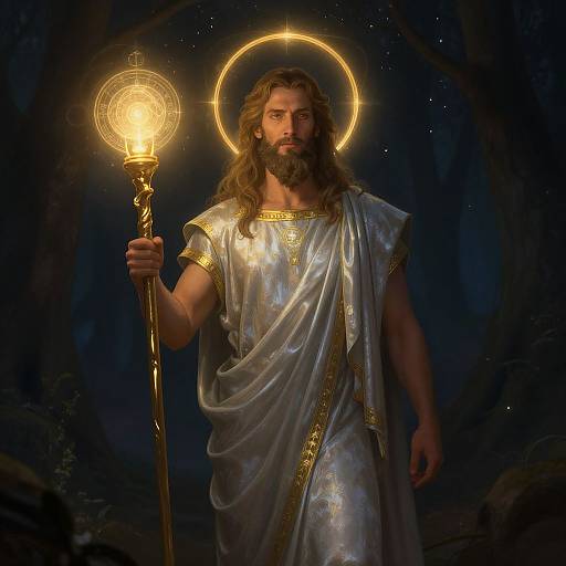 Mystical Bearded Man with Glowing Orb