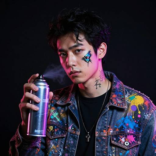 Baroque Neon Graffiti Artist Portrait