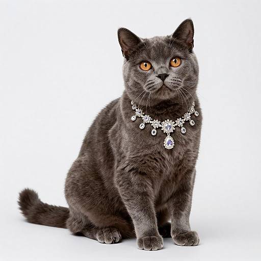 British Shorthair Cat with Diamond Necklace