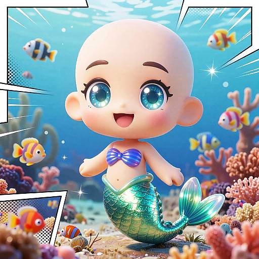 Cheerful Bald Chibi Mermaid Anime