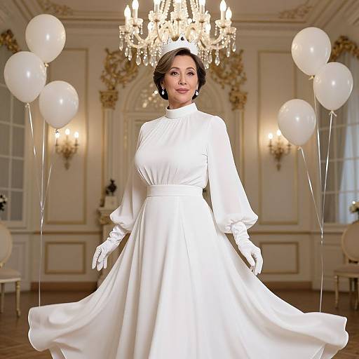 Elegant Woman in White Birthday Gown