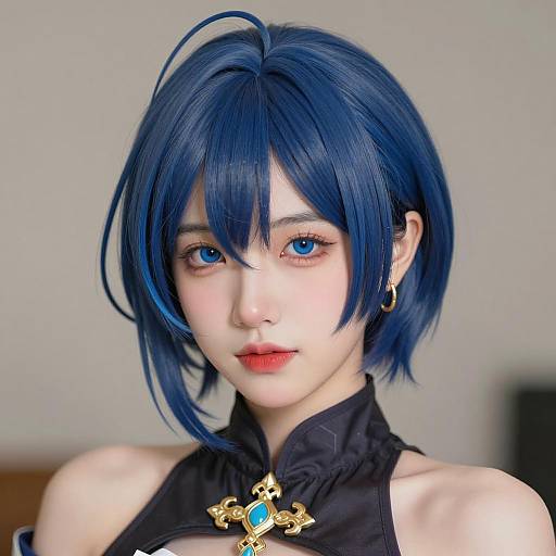 Portrait of Woman With Short Blue Hair