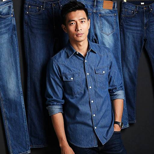 Denim Fashion Man Leaning Wall