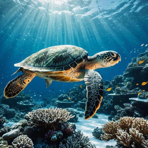 Majestic Sea Turtle Swimming in Coral Reef