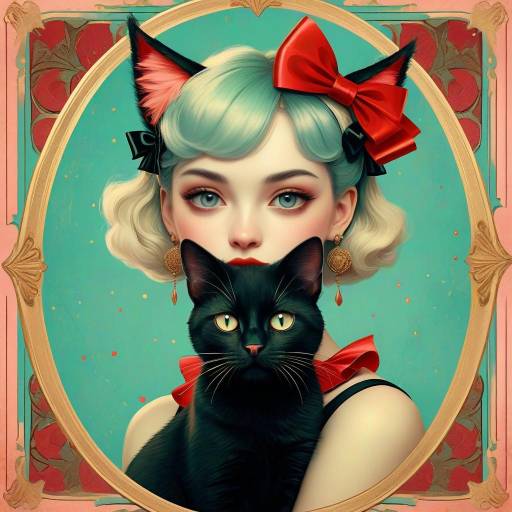 Surreal Vintage Portrait with Cat Ears