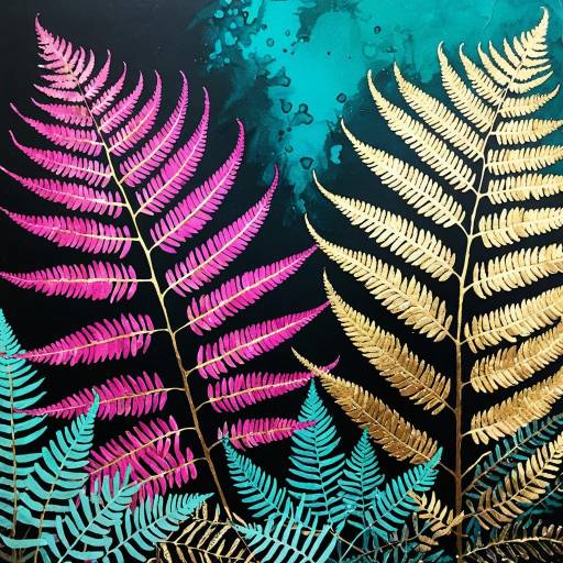 Vibrant Fern Silhouettes in Alcohol Ink