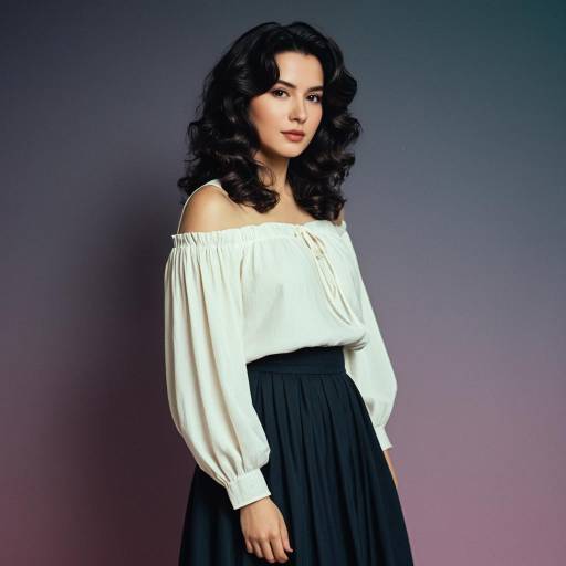 Vintage Style Woman in Off-Shoulder Blouse