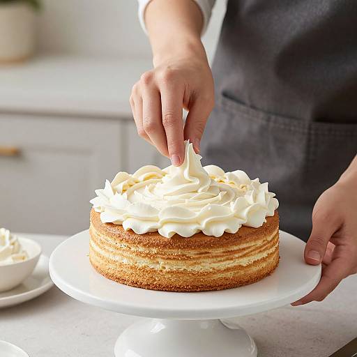 Woman Decorating Homemade Cream Cake