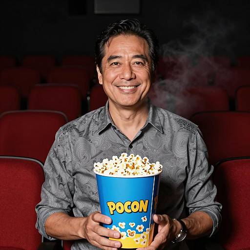 Joyful Man Enjoying Popcorn in Theater