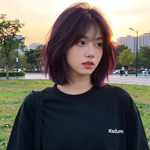 Urban Sunset Portrait with Purple Hair