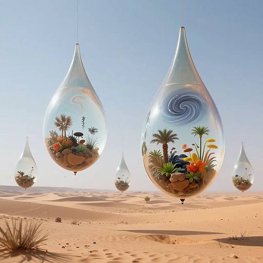 Floating Raindrop Ecosystems in Desert