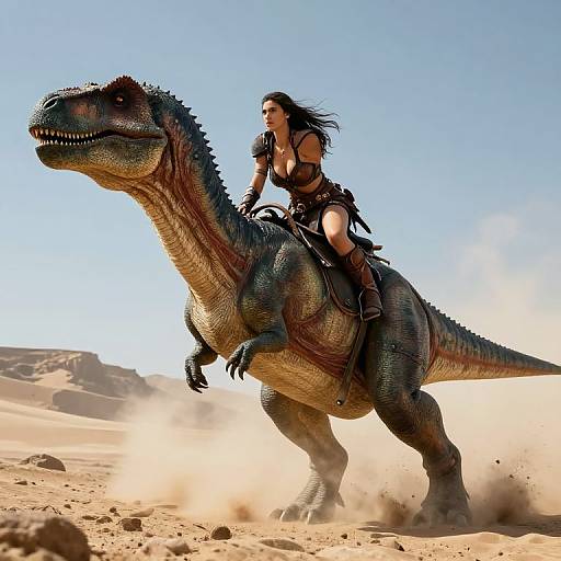 Female Barbarian Riding Dinosaur