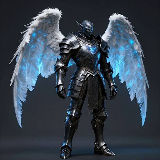 Male Aasimar in Damaged Black Armor