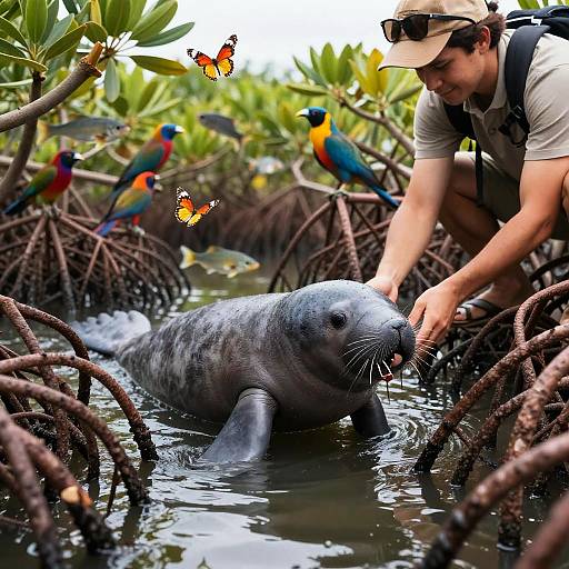 Mangrove Rescue: Conservationist and Manatee