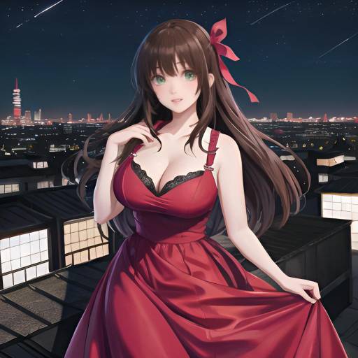 Aesthetic Anime Girl on City Rooftop