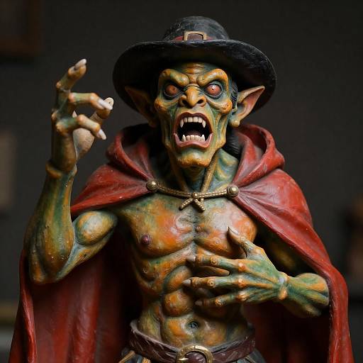 Grotesque Creature Statue in Dark Setting