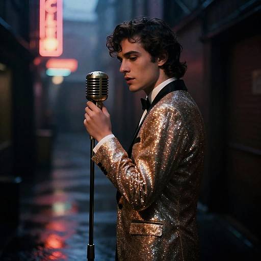 Melancholic Jazz Singer in Neon Alley