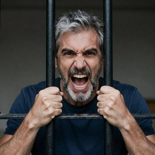 Angry Man Behind Prison Bars