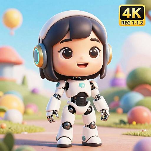 Playful Cyborg Girl Cartoon Portrait