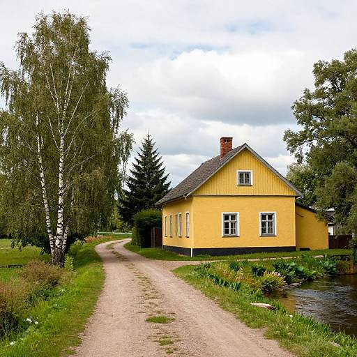 Quaint Yellow House by Serene River