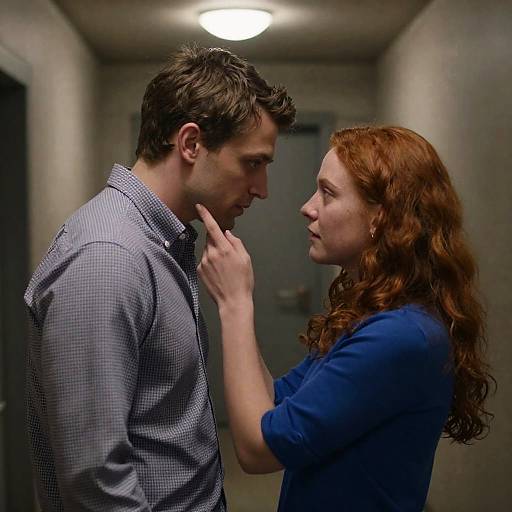 Intimate Moment in Dim Hallway