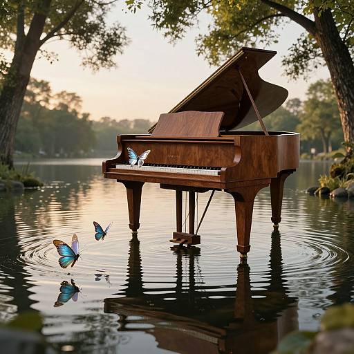 Surreal Piano Over Tranquil Lake