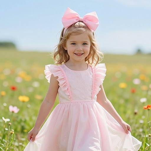 Blonde Girl in Pink Dress Meadow