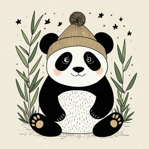 Cute Panda Illustration with Bamboo Hat