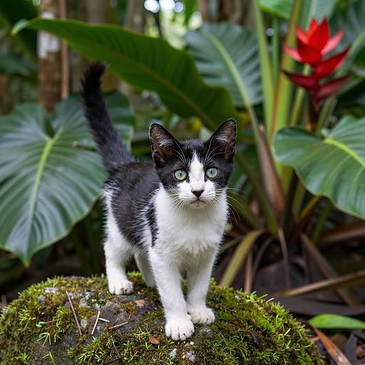 Black and White Kitten in Tropical Jungle
