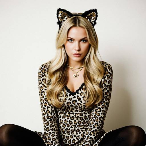 Blonde Woman in Leopard Kitty Costume