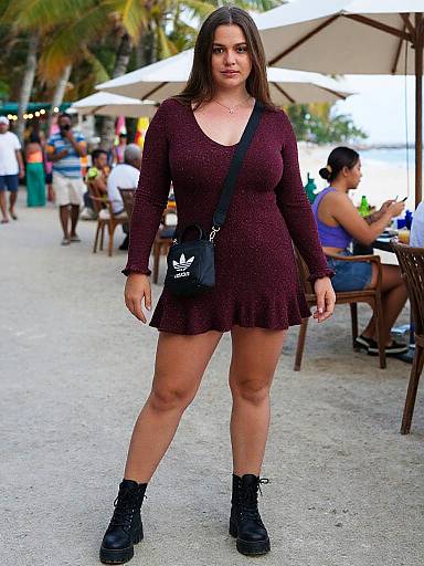 Plus-Size Woman in Maroon Knit Dress