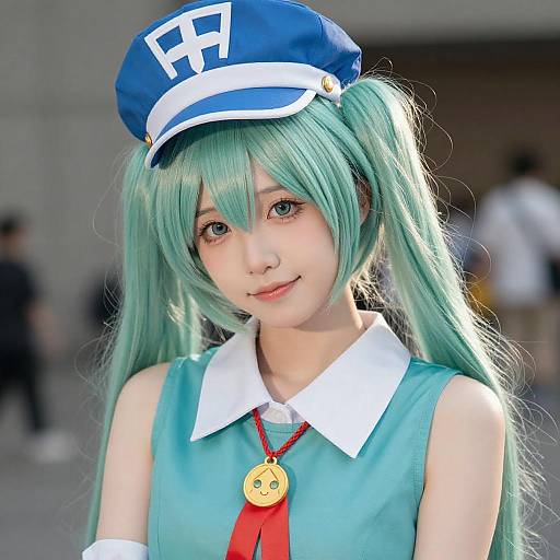 Young Woman Cosplaying with Mint Hair