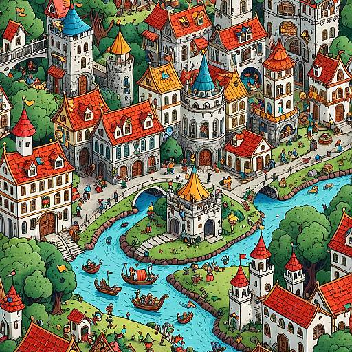 Whimsical Storybook Fantasy Kingdom Illustration