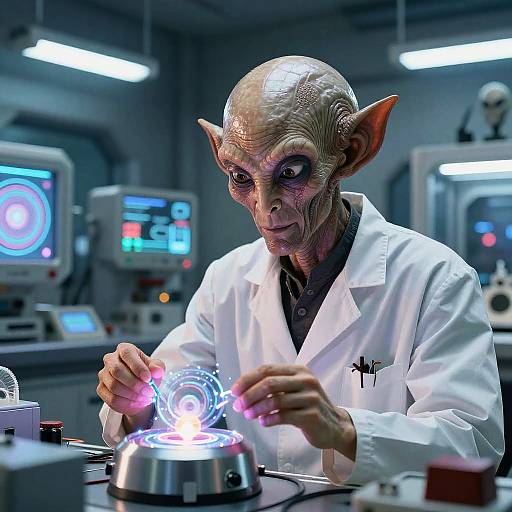 Ferengi Scientist in Futuristic Lab