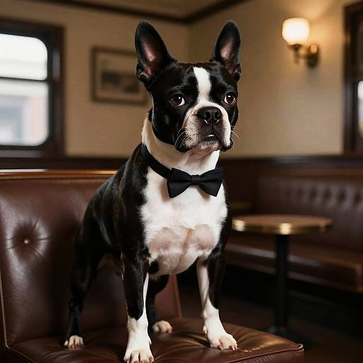 Elegant Boston Terrier in Vintage Station