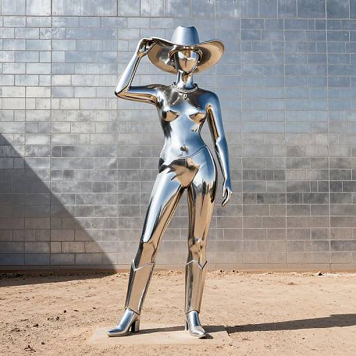 Chrome Cowgirl Sculpture in Desert