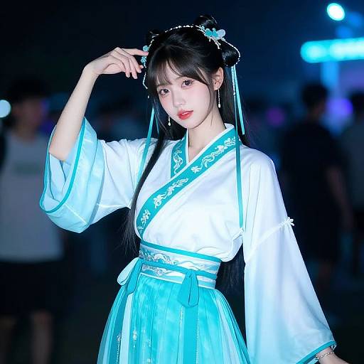 Cyberpunk Rave Girl in Traditional Dress