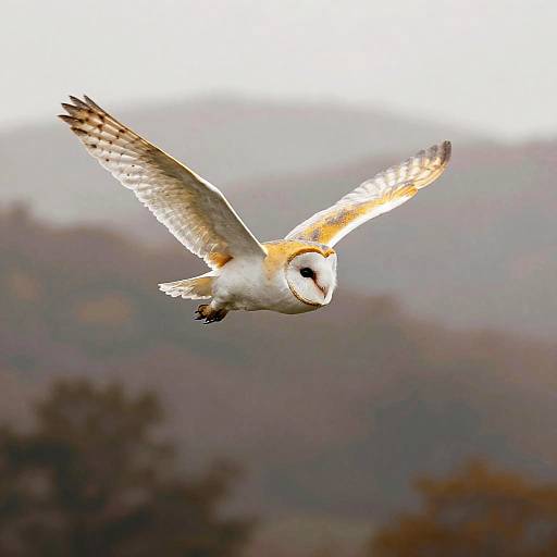 Ethereal Aerial Barn Owl Over Misty Hills