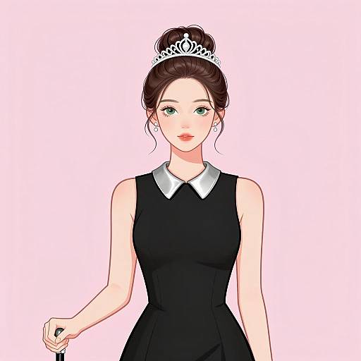Elegant Woman in Black Dress Illustration