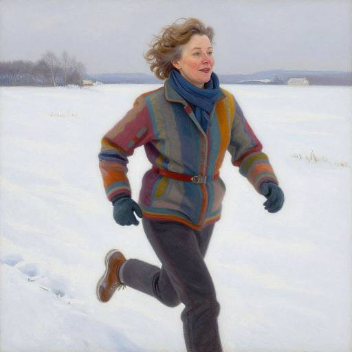 Photograph of a smiling middle-aged woman with wavy brown hair, wearing a colorful plaid jacket, blue scarf, black pants, and gloves,