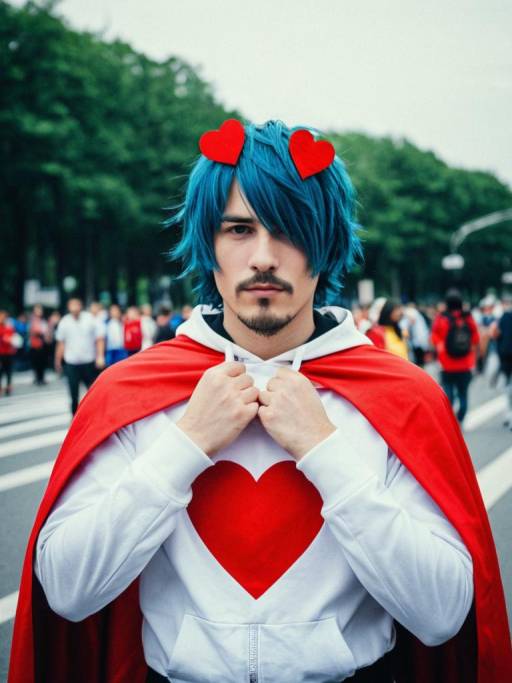 Man in Heart Symbol Costume at Cosplay Festival