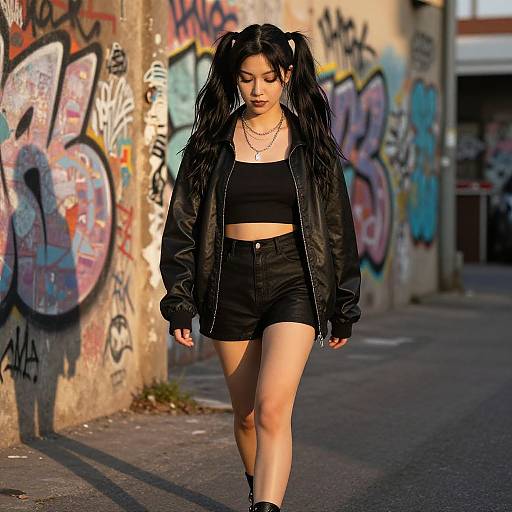 Edgy Urban Fashion with Black Pigtails