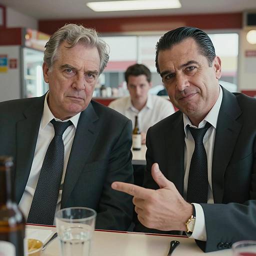 Two Men in Suits at Diner Table