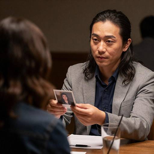 Man Offering Photo at Dimly Lit Table