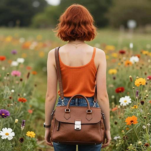 Red-Haired Girl in Flower Field