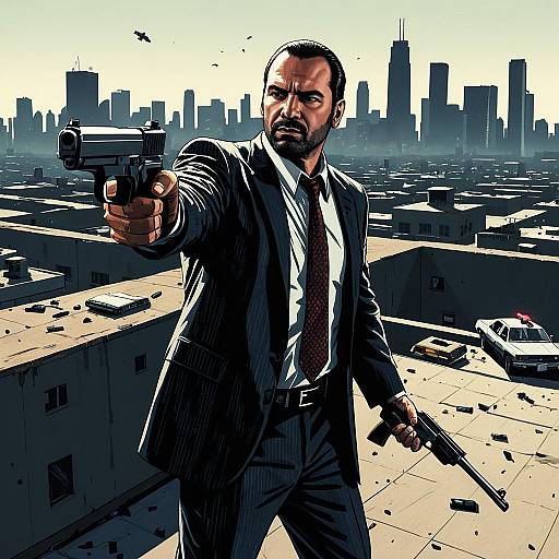 Corrupt Agent in Rooftop Gunfight Scene